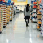 Looking down the aisle in a grocery store