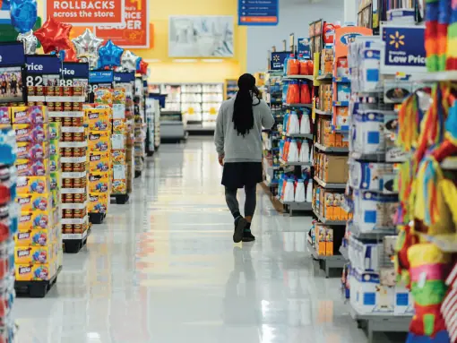 Looking down the aisle in a grocery store