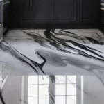 kitchen floor with black and white marble style